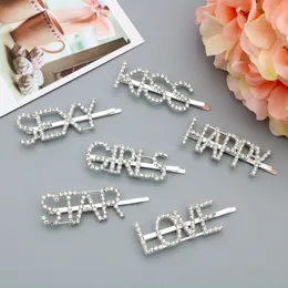 Party favör 15 stilar Silver Gold Letter Word Rhinestone Crystal Hairpin Clip Grip Pin Barrette Ornament Hair Tillbehör DH9799