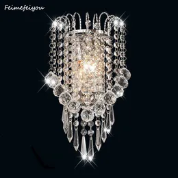 Luces LED E14 Modern Crystal Spegel Rostfritt Stål Vägglampor Lampor Sconce Fixtures Lights för Hallway Bedside Vardagsrum 210724