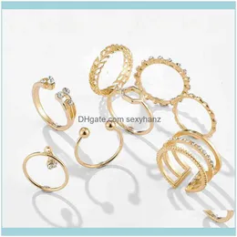 Kluster Ringar Smyckenopen Ring 8 stk sätter BOHEEMSE GEOMETRISCHE SET Transparenante Kristallen Steen Gouden Ketting Dames Sieraden Aessoires d