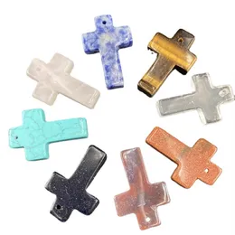 Party Favor Color Stone Cross Gemstone Pendants Charm Quartz Charms Healling crystal for Necklace Earring Bracelet Jewelry Making