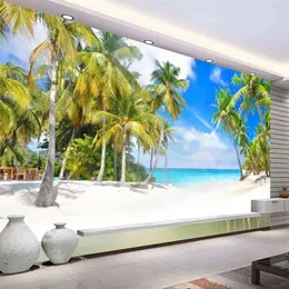 Custom 3D Wall Mural Wallpaper Coconut Tree Seascape Landscape Wall Painting Po Background Wall Paper For Living Room Bedroom 210722
