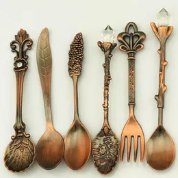Spoons 2021 6pcs Bronze Carved Eco-Friendly Small Tea Coffee Fork Mixing Scoop