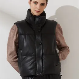 Wixra Women Fashion Solid Warm Vest Zipper PU senza maniche Back Lace Up Coat Capispalla allentato Autunno Inverno Top 211120