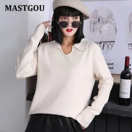 Mastgou Polo Collar Womens Tröja Tjock varm Höst Vinter Svåra Eleganta Mjuka Strikkade Kvinnliga Jumpers Top Pull Femme Kläder 211103