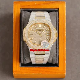 7 스타일 최고 품질의 시계 RRF 40mm 노틸러스 5711 전체 다이아몬드 CAL.324 자동 망 시계 Pavé 다이아몬드 다이얼 18K 골드 2 톤 팔찌 제작사 스포츠 손목 시계