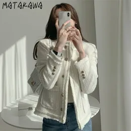 MATAKAWA Women's Korean Temperament Small Fragrance Coat Retro Slim Casual Short Invierno Mujer Chaqueta 211014