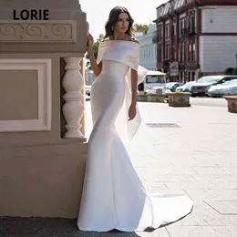 Lorie Mermaid 드레스와 활 Strapless 새틴 화이트 아이보리 웨딩 드레스 사용자 정의 만든 신부 드레스 Vestido de Noiva