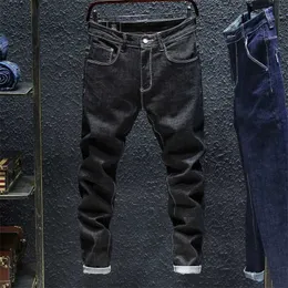Höst Winterr Svart och Blå Jeans Män Denim Trousers Man Högkvalitativ Slim Fit Jean Brand Plus Size 40 42 44 211111