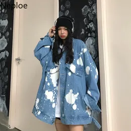 NEPLOE VINTAGE TIE-DYE Denim Jacka Kvinnor Harajuku Hip Hop Scrawl Oversized Outwear Streetwear BF Koreansk Fashion Casual Coat 210422