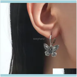 Retro Metal Butterfly Earring Buckle Charm Women Party Gift Animal Black Ear Ring European Hip Hop Dress Business Wind Earrings Jewelry Drop