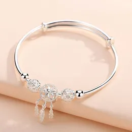 YHAMNI Original 925 Sterling Silver DreamCatcher Bracelet With Feather Tassel Pendant / Round Beads Charm Bracelets For Women