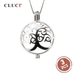 CLUCI, 3 uds., árbol de la vida redondo para mujer, para hacer collares, colgante de perla de plata de ley 925, joyería SC303SB