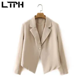 irregular short women blazers casual jackets Single Button long sleeve Pleating hem Lady Suit Coat Summer 210427