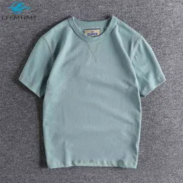 B302 300g tungvikt högkvalitativ japansk stil hajuku sommar kortärmad t-shirt män o-nacke solid färg avslappnad bomull tee 210706