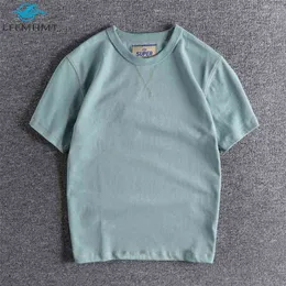 B302 300g Ciężki wysokiej jakości styl japoński Harajuku Lato Koszulka z krótkim rękawem Mężczyźni O-Neck Solid Color Casual Cotton Tee 210706