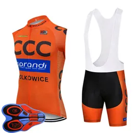 2021 Yaz Nefes Erkek Bisiklet Sleevless Jersey Yelek Önlüğü Şort Set CCC Takımı Bisiklet Giyim Bisiklet Üniforma Açık Spor Giyim Ropa Ciclismo S21050561