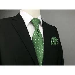 Green Polka Dots Silk Mens Necktie Set Classic Fashion Ties for Male Brand New Accessory Hanky Extra Long Size