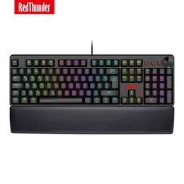 Redthunder K55 Klawiatura do gier mechaniczna, szybki czerwony przełącznik, prawdziwy podświetlany RGB, skórzany nadgarstek PC Rosyjski hiszpański francuski