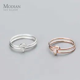 Rose Gold Color Geometric Fan Shape Water Drop Double Circle Sterling Silver 925 Ring for Women Original Fine Jewelry 210707