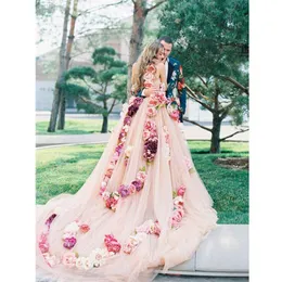 Casual klänningar trädgård ganska färgad brud 3d blomma tulle formell händelse blommig prom klänningar
