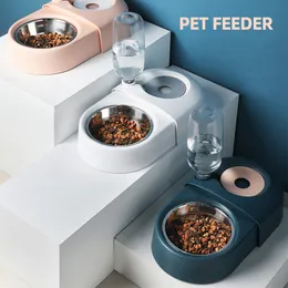 Creative Double Bowl Automatic Water Refill Pet Drinking Large-Capacity Cat Dog Food Bowls Anti-Wet Mouth Cats Drinking Fountain XG0282