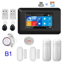 Smart Home Security Alarm System Wireless WiFi 433MHz GSM Alarm 4.3Inch Full Touch Färgskärm med SOS Siren Rökdetektor