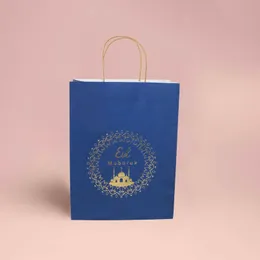 5ピース/ 10ピースの使い捨て可能な青いギフトバッグEID Mubarakハッピーラマダンパーティー用品お祝い装飾環境に優しい210724