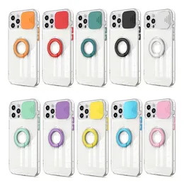 Handyhüllen für iPhone 14 Pro Max 13 Mini 12 11 XS XR X 8 7 Plus SE Candy Sliding Lens Camera Protective Transparent Clear Hard Acryl Cover mit Standhalter