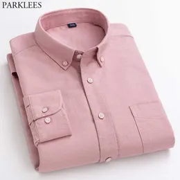 Pink Oxford Shirt Men Youth Brand Slim Fit Casual Button Down Chambray Shirts Mens Long Sleeve Office Work Daily Chemis 210522
