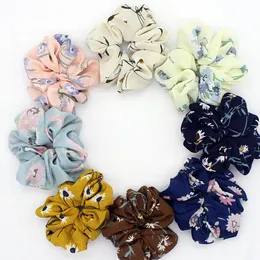 2021 Frauen Mädchen Rose Blumenfarbe Tuch elastische Ring Haargummis Zubehör Pferdeschwanz Halter Haarbänder Gummiband Scrunchies 8 Farbe