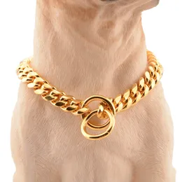 Cuban Pet Dog Chain Collars Stainless Titanium Steel Gold Naszyjnik Psy Łańcuchy Kot Kołnierz 10mm Małe Średnie Zwierzęta Dostawy