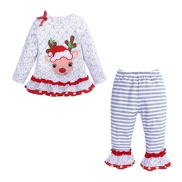 Christmas Children's Baby Girls Elk Long Sleeve Top + Stripe Pants Clothing Sets Autumn Winter Kids Boy Girl Suit Clothes 210521