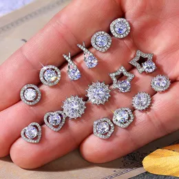 Multistyle sparkly zircon stud örhängen kvinnor söt blomma hjärta örhängen mode smycken tillbehör till presentfest