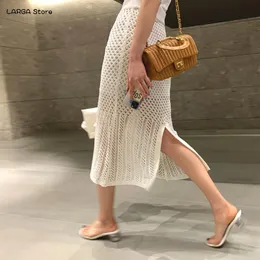 Skirts Midi Skirt Linen Sexy Long Split White Black For Women Fashion See Through Boho Style Vintage 2021