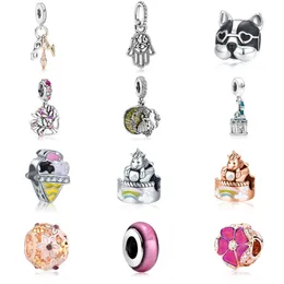 Fit Pandora Charm bransoletka europejski srebrny wisiorki koraliki pięć płatków kwiat lody drzewo życia kryształowa emalia DIY łańcuch węża dla kobiet bransoletka naszyjnik biżuteria