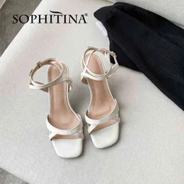 Sophitina Kadın Ayakkabı Sandalet Yaz Hakiki Deri Kare Ayak Kiti Topuk Soyunma Şık Dar Bant Ayak Bileği Toka FO300 210513