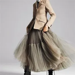 90 cm Runway Luxury Soft Tulle Skirt Hand-made Maxi Long Pleated Skirts Vintage Petticoat Voile Jupes Falda 210621