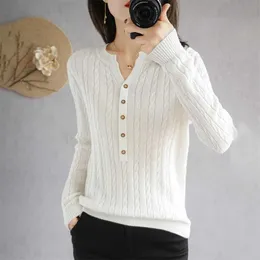 Baresskiy Kvinnors Toppar Pure Color Slim Korean Cotton Sweater V-Neck Kort Stretch Pullover Base Tröja Dam Jacka 211018