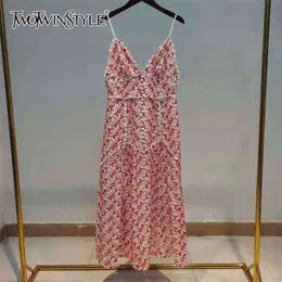 Сексуальные напечатанные вышивки платье для слинга для женщин V-образным вырезом без рукавов высокая талия летние платья женские мода 210520