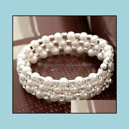 Studörhängen smycken tre rader faux pärlor kristall armband brud aessory rhinestone prom party klänningar bröllopsmaterial evenemang lockar