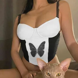 Panie Butterfly Sexy Bralette Y2K Estetyczne Topy Letnie Rękawe Neck Streetwear Camis Gorset Trójkąt Cropped Feminino X0507