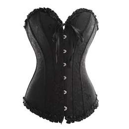 Ropa interior Volante Jacquard Brocade Corset Venta al por mayor Tallas grandes con cordones Mujeres Cinta Floral Bordado Overbust Sexy Dance Corse nupcial Bustiers