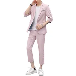 Summer Clothes 2019 Mens Casual Coat Pant Blazer Glitter Costume Men Slim Fit Dress Short Sleeves Suit Velvet Thin Blazers Suits X0909