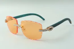 2021 designers sunglasses 3524023 XL diamonds cuts lens natural teal wooden temples glasses, size: 58-18-135mm