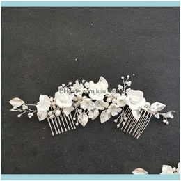 Jewelryslbridal Handmade Freshwater Pearls Ceram Flower Bridal Comb Wedding Headdress Hair Aessory Bridesmaids Women Jewelry Drop Delivery 2