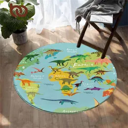 BeddingLoutlet Dinozaur Okrągły Dywan Jurassic Non-Slip Dywaniki World Map Mapa podłogowa Maton Dzieci Cartoon Alfombra Drop 210917