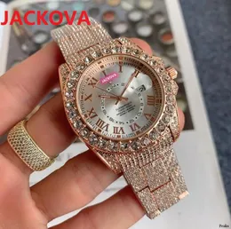 Homens feminino Diamantes Anel Roman Watches Rose Gold Silver Classic Iced Out Quartz Data Moda Menina Assista Orologia di Lusso