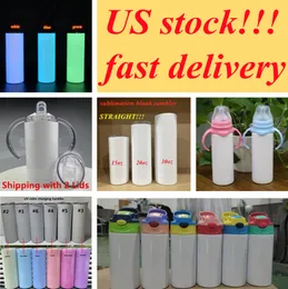 local warehouse!!sublimation straight tumbler glow in the dark tumblers blank sippy cup kids water bottle mason jar(short delivery time)