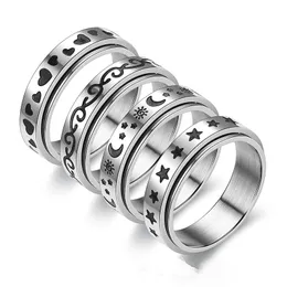Rotatable Stainless Steel Spinner Ring for Women Mens Fidget Band Rings Moon Star Celtic Stress Relieving Wide Wedding Anxiety