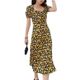 Midja bantning te paus kjol klänning mild vind tryckta eleganta kvinnor sommar mode damkläder 210520